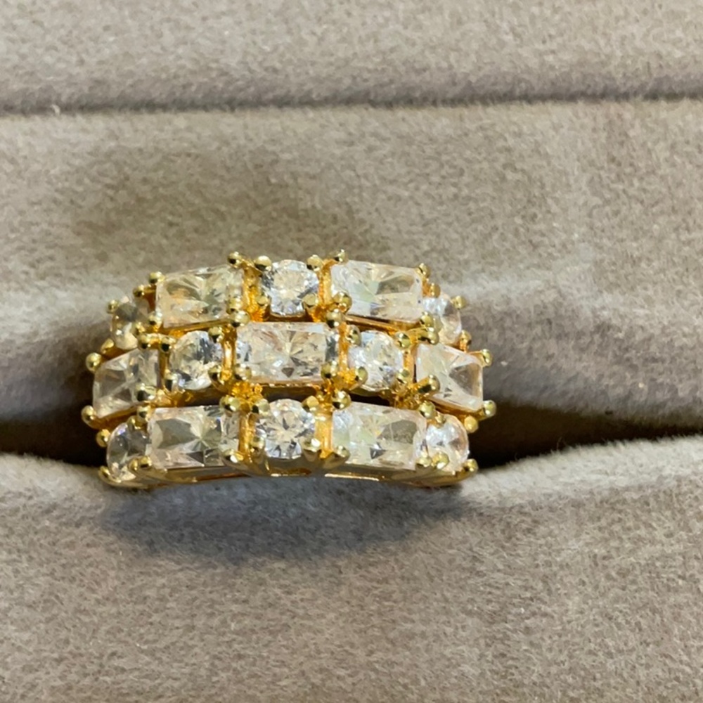 Square and round cz gold plated sterling silver ring